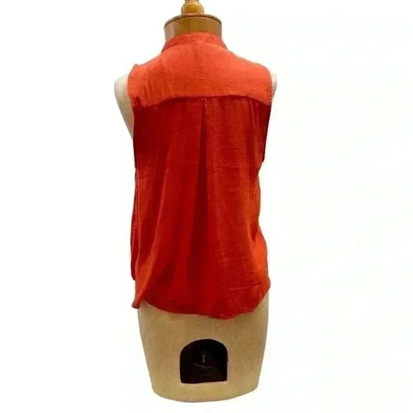 Free People Orange/Red Women's Size Medium Choker Faux-Wrap Blouse - Picture 3 of 6